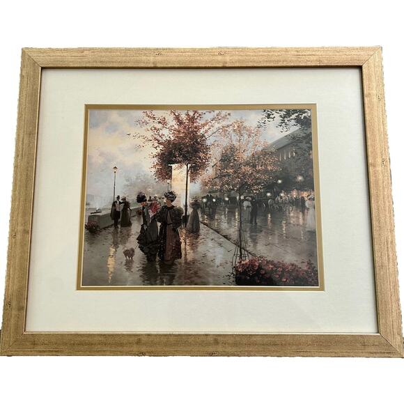 Christa Kieffer Rare Sur‎ Les Quais Framed Matted Gold Modern Print 18 X 22 - Picture 1 of 8